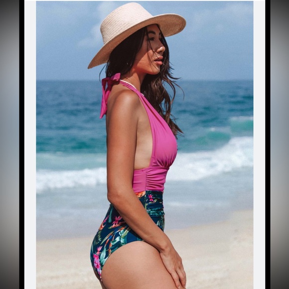 BNWT Night Orchid Halter Tummy Control One-Piece Swimsuit - Picture 3 of 9